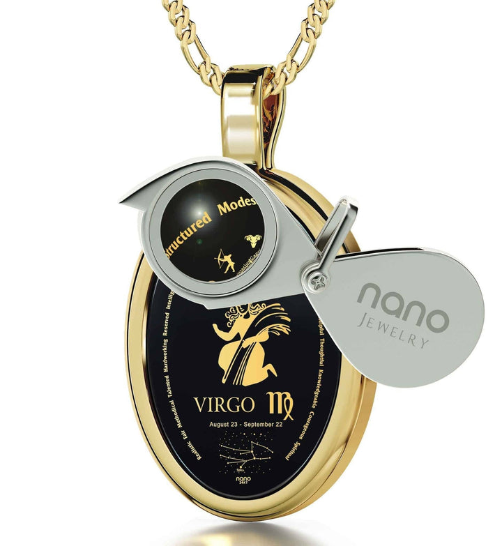 The World of Virgo, Sterling Silver Gold Plated (Vermeil) Necklace, Onyx Necklace 