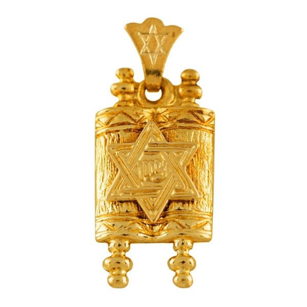 Torah Pendant With Zion Star Of David In Center 16 inches Chain (40 cm) 