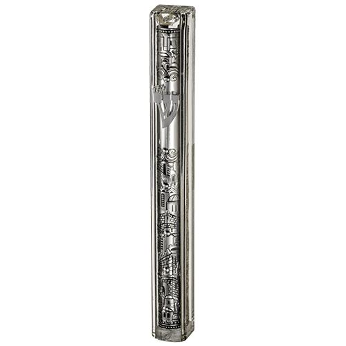 Transparent Plastic Mezuzah With Rubber Cork 20 Cm- With The Letter Shin And Plaque 7075 