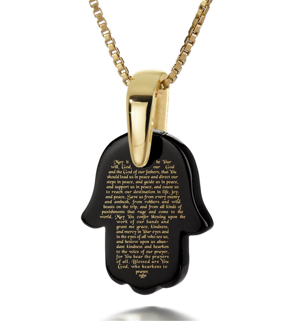 "Traveler’s Prayer", 14k Gold Necklace, Onyx Necklace Black Onyx 
