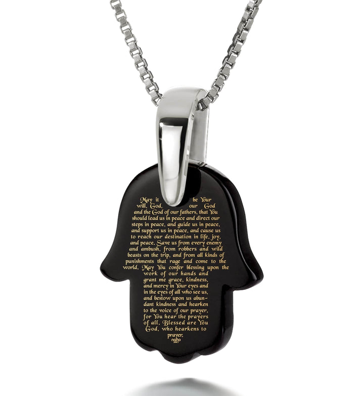 "Traveler’s Prayer", 925 Sterling Silver Necklace, Onyx Necklace Black Onyx 