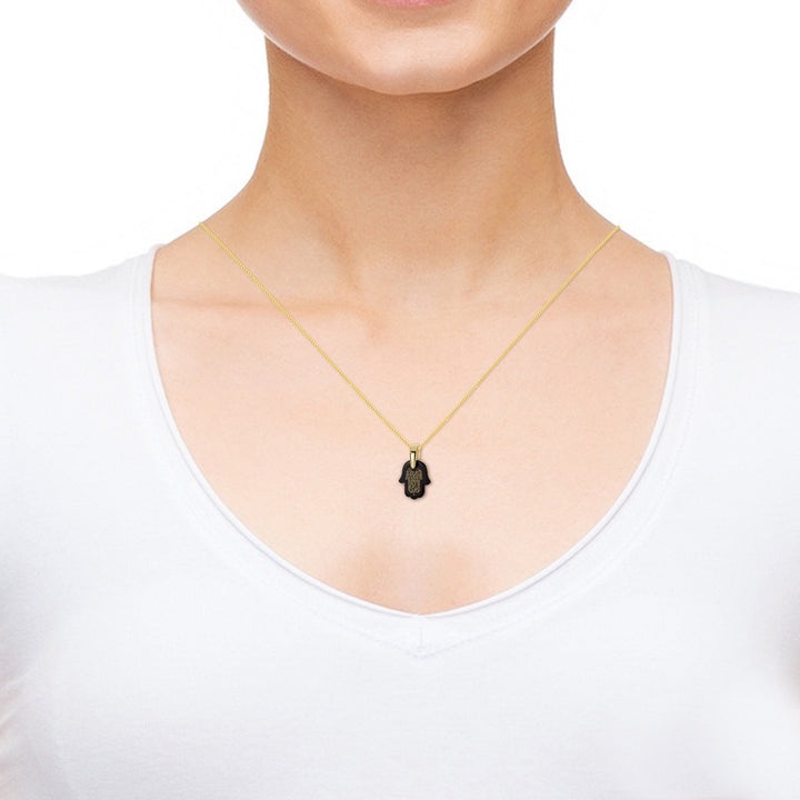 "Traveler's Prayer" in Hebrew, Sterling Silver Gold Plated (Vermeil) Necklace, Onyx Necklace 