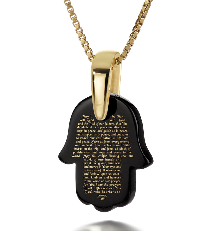 "Traveler’s Prayer", Sterling Silver Gold Plated (Vermeil) Necklace, Onyx Necklace Black Onyx 