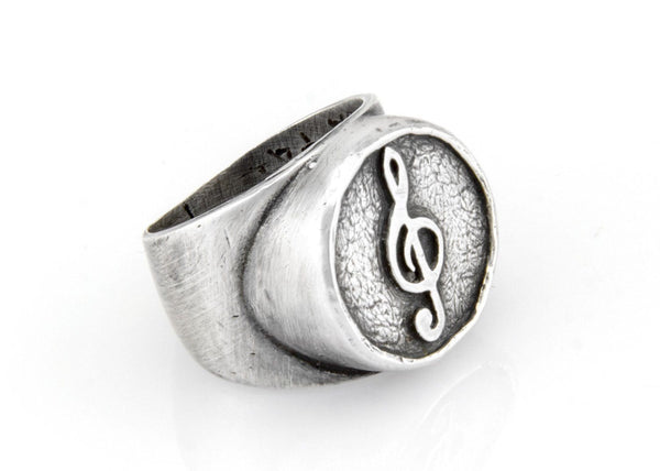 Treble Clef Musical Coin Medallion Ring - Sterling Silver 