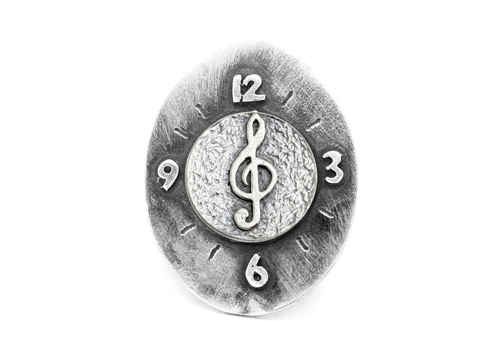 Treble Klef Musical Coin Medallion Clock Ring RINGS 