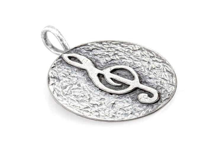 Treble Klef Musical Coin Medallion Necklace Pendant 