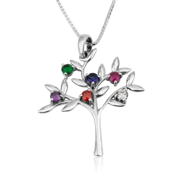 Tree Life Silver Pendant Embedded Multi Color Stone Modern Jewelry Holy Land New Jewish Jewelry 