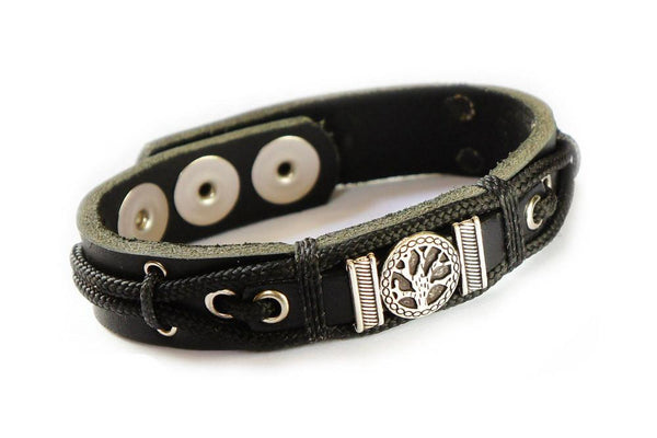 Tree Of Life Bracelet In Black Leather, Kabbalah Kabbalistic Jewelry For Him 