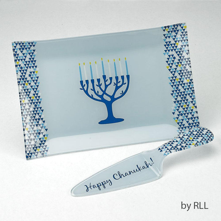 "tree Of Life" Chanukah Tray/server Set, Glass, Gift Box Chanuka 