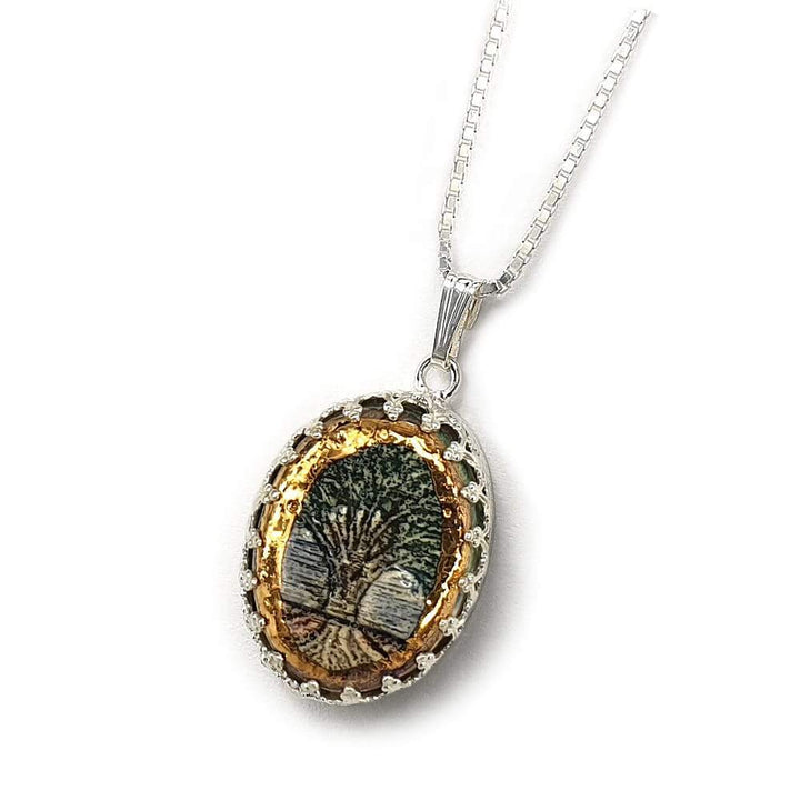 Tree of Life Silver And Ceramic Necklace With 24k Gold 