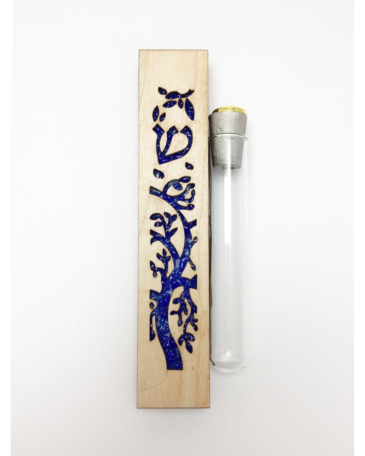 Tree of Life Wedding Mezuzah for Break Glass Blue 