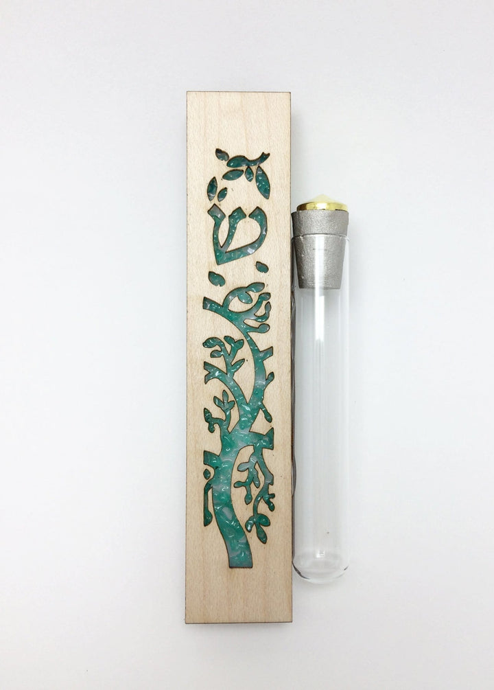 Tree of Life Wedding Mezuzah for Break Glass Green 