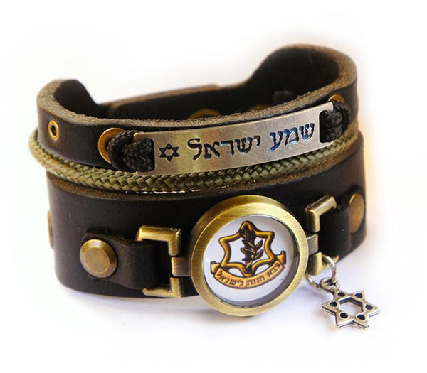 Triple Shema Yisrael Bracelet With Idf (Israel Defense Forces) For Him 