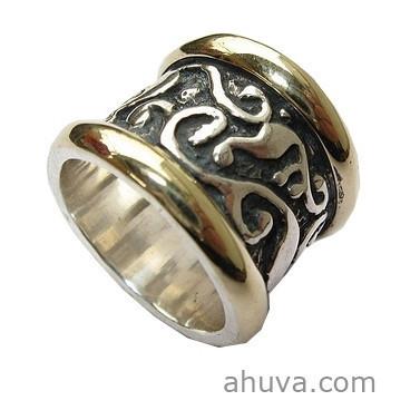 Two Tone Poesy Gold Banded Ring 