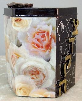 Tzedakah Box - Hand Painted On Tin In Motif Pastel Roses 