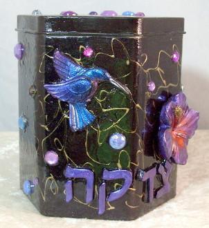 Tzedakah Box - Hummingbird /Dragonfly Purple 