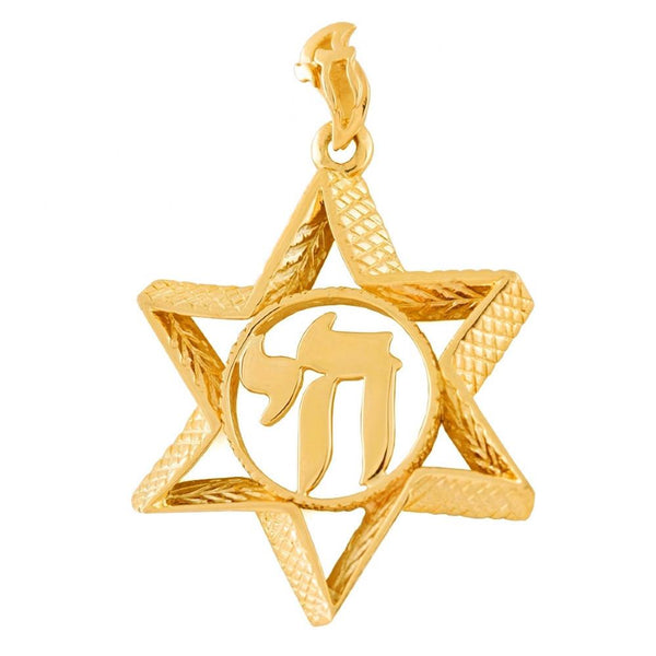 Unique Star Of David With A Chai In Center Of A Wedding Ring 16 inches Chain (40 cm) 