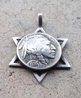 USA Buffalo Nickel 5 Cent Coin in Sacred Star Necklace Pendant 
