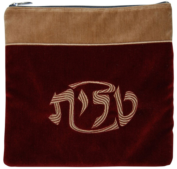 V370-BG Tallis/Tefillin Bags Tefillin Light Tan Burgundy Velvel & Light Brown Velvet