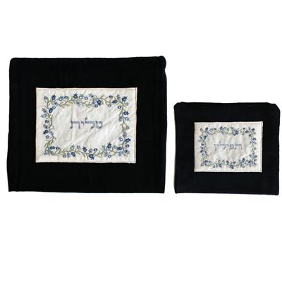 Velvet Embroidered Tallit And Tefillin Bag Set 
