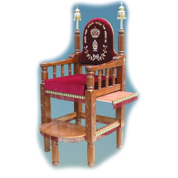 Velvet & Mahogony Wood Chair & Stool 
