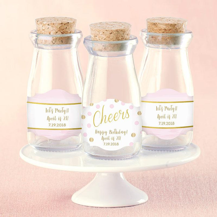 Vintage Milk Bottle Favor Jar with Chalk Heart Labels (Set of 12) Vintage Milk Bottle Favor Jar - Birthday For Her (Set of 12) (Personalization Available) 