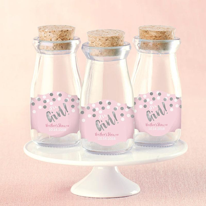 Vintage Milk Bottle Favor Jar with Chalk Heart Labels (Set of 12) Vintage Milk Bottle Favor Jar - It's a Girl! (Set of 12) (Personalization Available) 