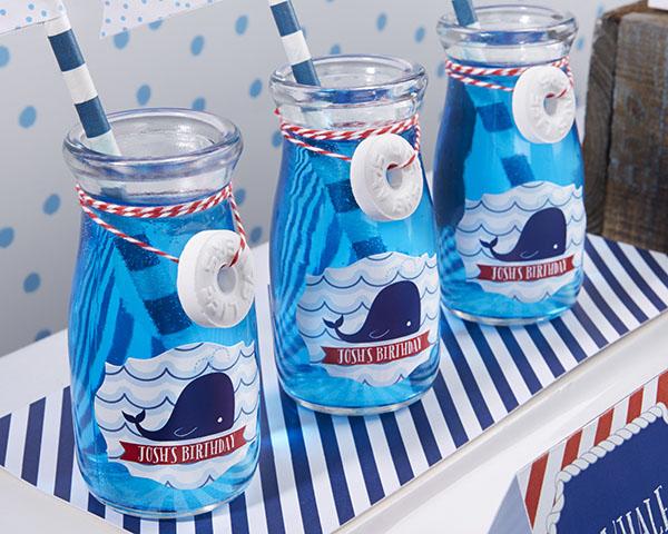 Vintage Milk Bottle Favor Jar with Chalk Heart Labels (Set of 12) Vintage Milk Bottle Favor Jar - Nautical Birthday (Set of 12) (Personalization Available) 