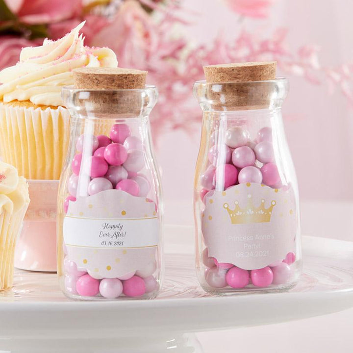 Vintage Milk Bottle Favor Jar with Chalk Heart Labels (Set of 12) Vintage Milk Bottle Favor Jar - Princess Party (Set of 12) (Available Personalized) 