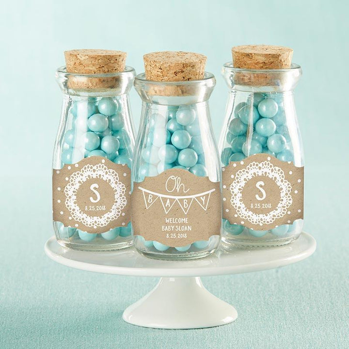Vintage Milk Bottle Favor Jar with Chalk Heart Labels (Set of 12) Vintage Milk Bottle Favor Jar - Rustic Charm Baby Shower (Set of 12) (Personalization Available) 