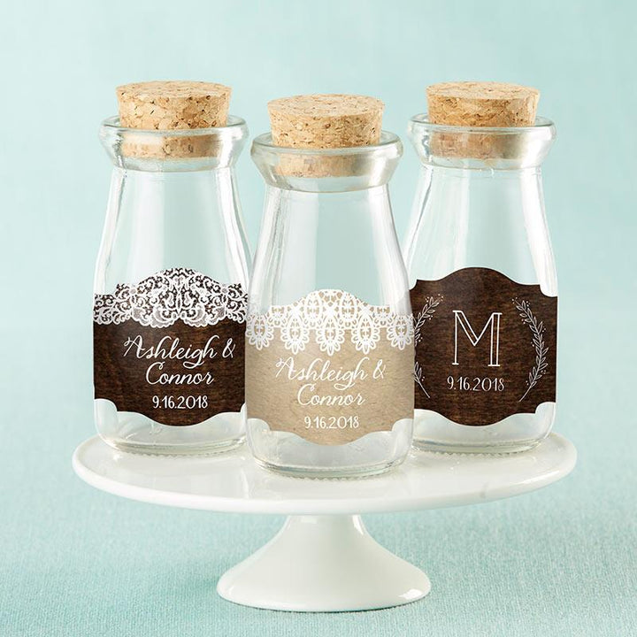 Vintage Milk Bottle Favor Jar with Chalk Heart Labels (Set of 12) Vintage Milk Bottle Favor Jar - Rustic Charm Wedding (Set of 12) (Personalization Available) 