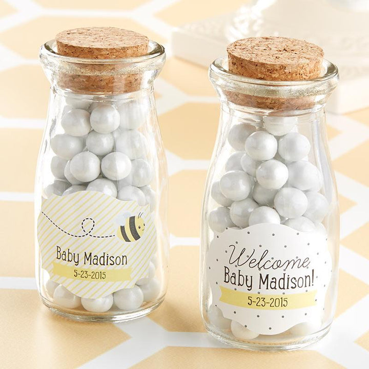 Vintage Milk Bottle Favor Jar with Chalk Heart Labels (Set of 12) Vintage Milk Bottle Favor Jar - Sweet as Can Bee (Set of 12) (Personalization Available) 