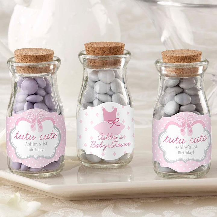 Vintage Milk Bottle Favor Jar with Chalk Heart Labels (Set of 12) Vintage Milk Bottle Favor Jar - Tutu Cute (Set of 12) (Personalization Available) 