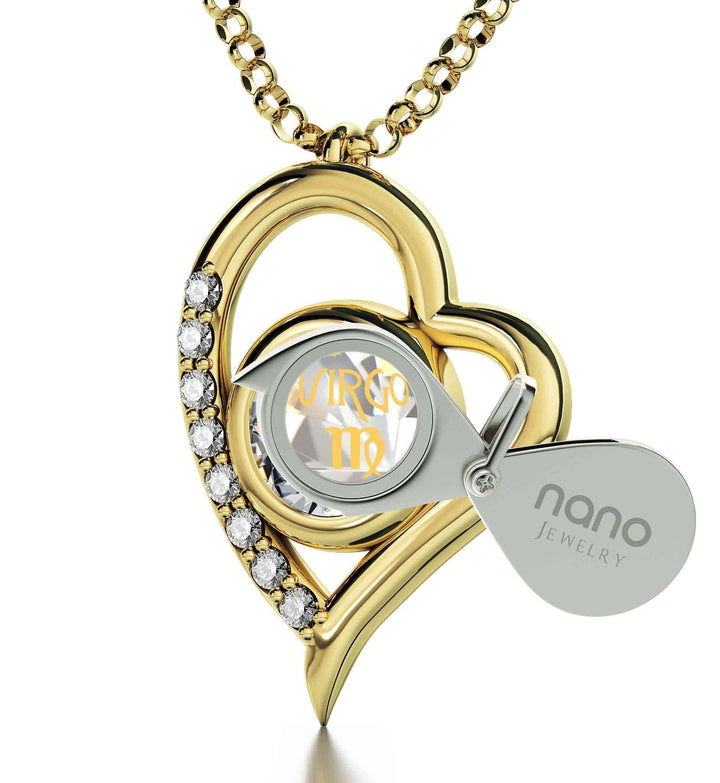Virgo Sign, 14k Gold Diamonds Necklace, Swarovski Necklace 