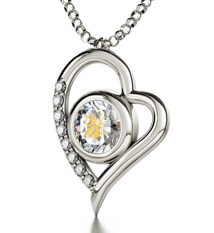 Virgo Sign, 14k White Gold Diamonds Necklace, Swarovski Necklace Clear Crystal 