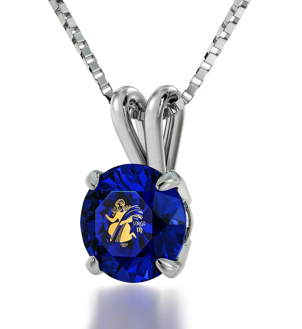 Virgo Sign, 925 Sterling Silver Necklace, Swarovski Necklace Blue Sapphire 