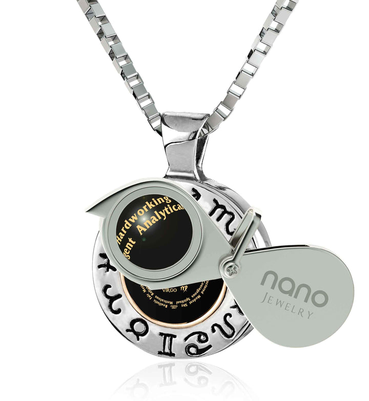 Virgo Sign, 925 Sterling Silver with 14K Gold Necklace, Onyx Necklace 