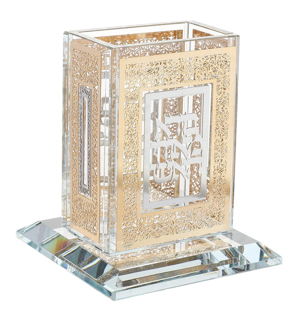 Crystal Havdalah Holder with Gold and Silver Plates-0