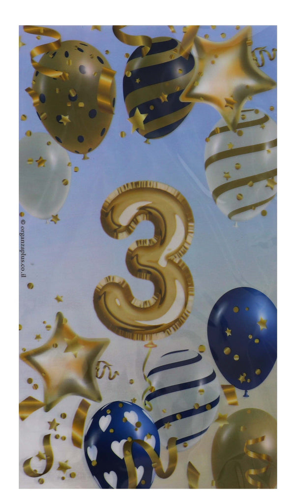 20 Upsherin Cellophane Bags with "3" balloons  - 6"x12"-0