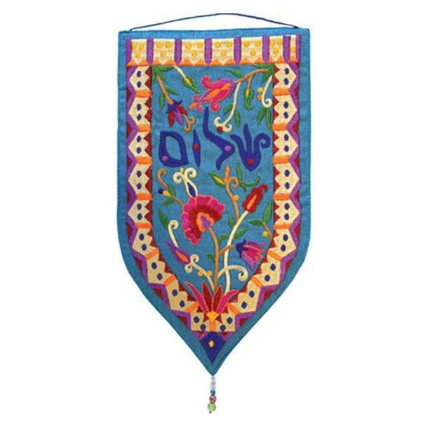 Wall Hanging - Special Shape - Large Shalom Hebrew blue 
