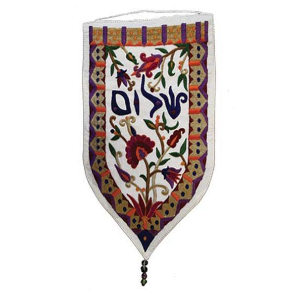 Wall Hanging - Special Shape - Large Shalom Hebrew white 