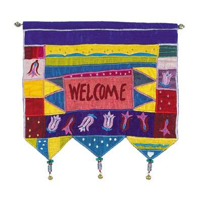 Wall hanging-Welcome in English+flowers-multicolor 