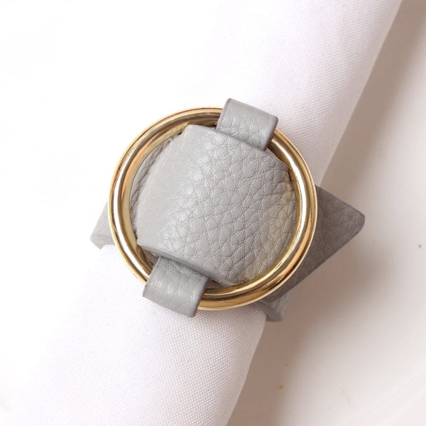 Leather and Gold Napkin Rings Set of 4-0