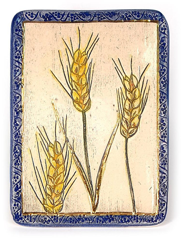 Wheat One of The Seven Species Ceramic Plaque Hand Made Decorated With 24k Gold Ornaments Plaque 12*17cm 24k Gold Ornaments 