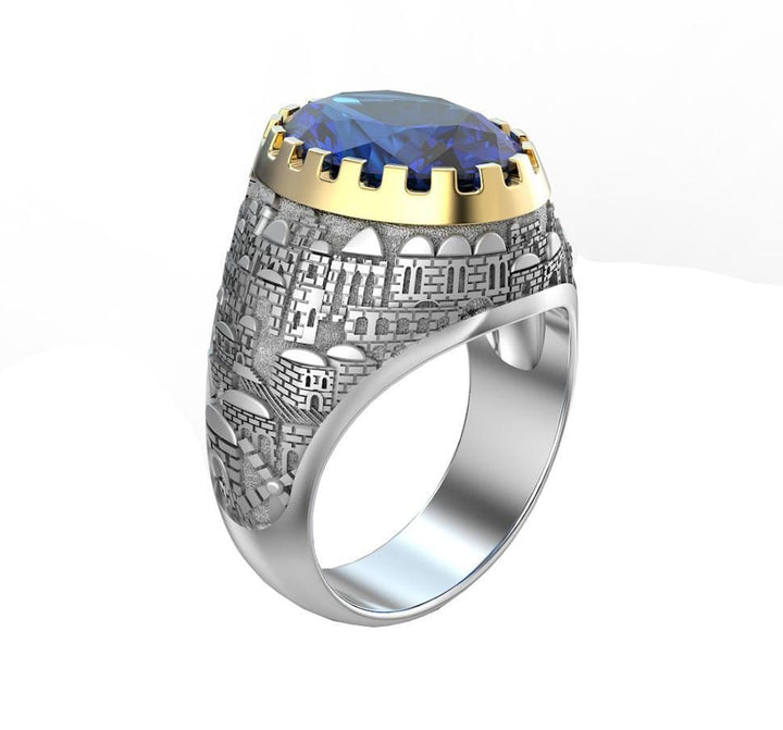 White and Gold Jerusalem Ring White Gold Blue Sapphire 