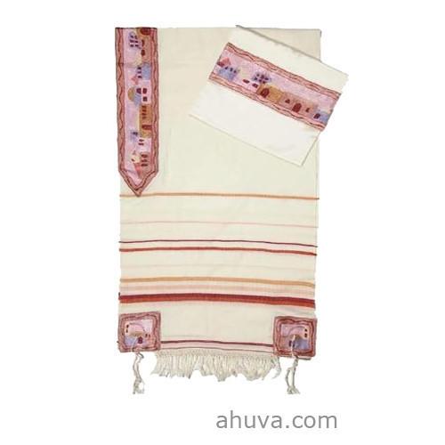 White And Pink Women'S Silk Tallit. 