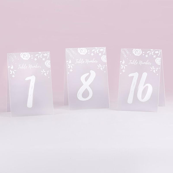 White Frosted Floral Tented Table Numbers (1-18) White Frosted Floral Tented Table Numbers (1-18) 