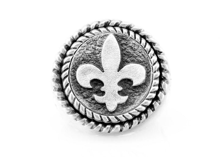 white lily emblem White Lily Medallion Ring with fleur de lis Symbol