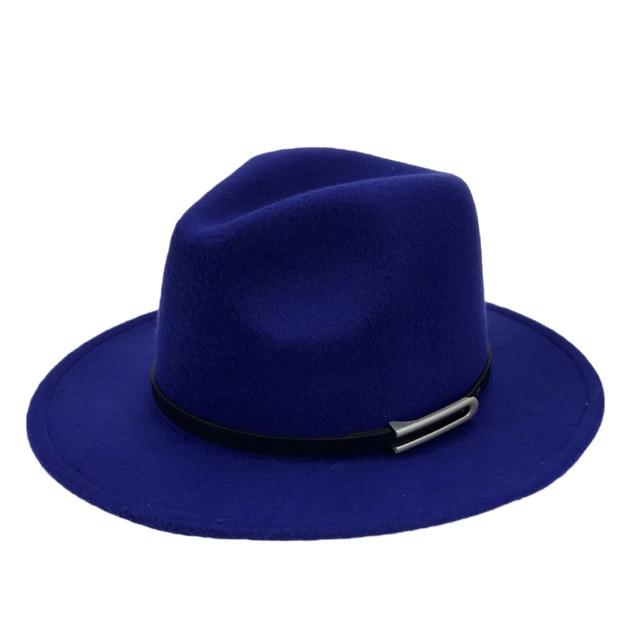 Wide Brim Autumn Vintage Fedora Felt Hat hats Blue trilby hat free size 