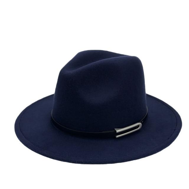 Wide Brim Autumn Vintage Fedora Felt Hat hats Navy trilby hat free size 